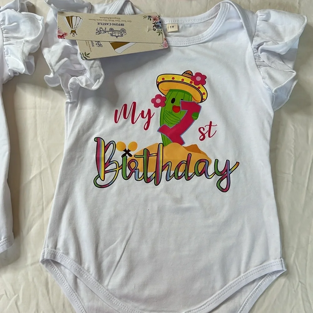 NEW WITH TAGS!! Bundle of baby girl my 1st birthday outfits. Two cactus onesies
